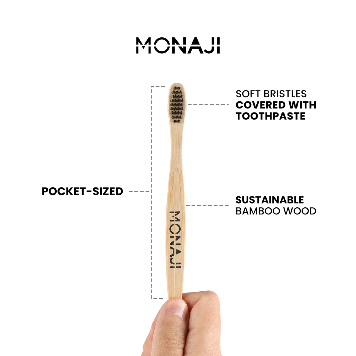 فرشاة أسنان Monaji جاهزة الاستخدام - خيزران طبيعي | علبة 10 فرش | Monaji Prepasted Bamboo Toothbrush | Pack of 10 | صورة المنتج 4 / Product image 4