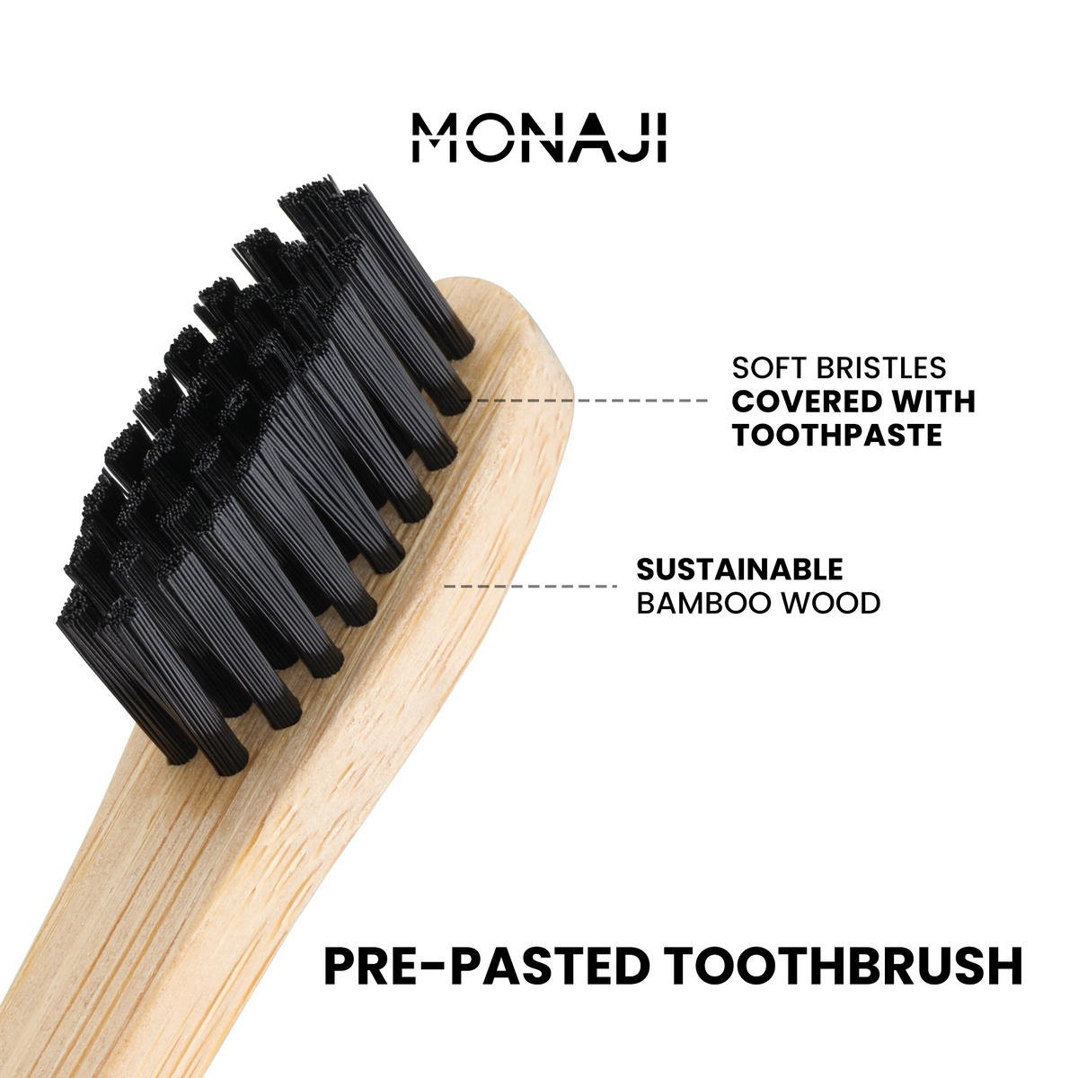 فرشاة أسنان Monaji جاهزة الاستخدام - خيزران طبيعي | علبة 10 فرش | Monaji Prepasted Bamboo Toothbrush | Pack of 10 | صورة المنتج 5 / Product image 5