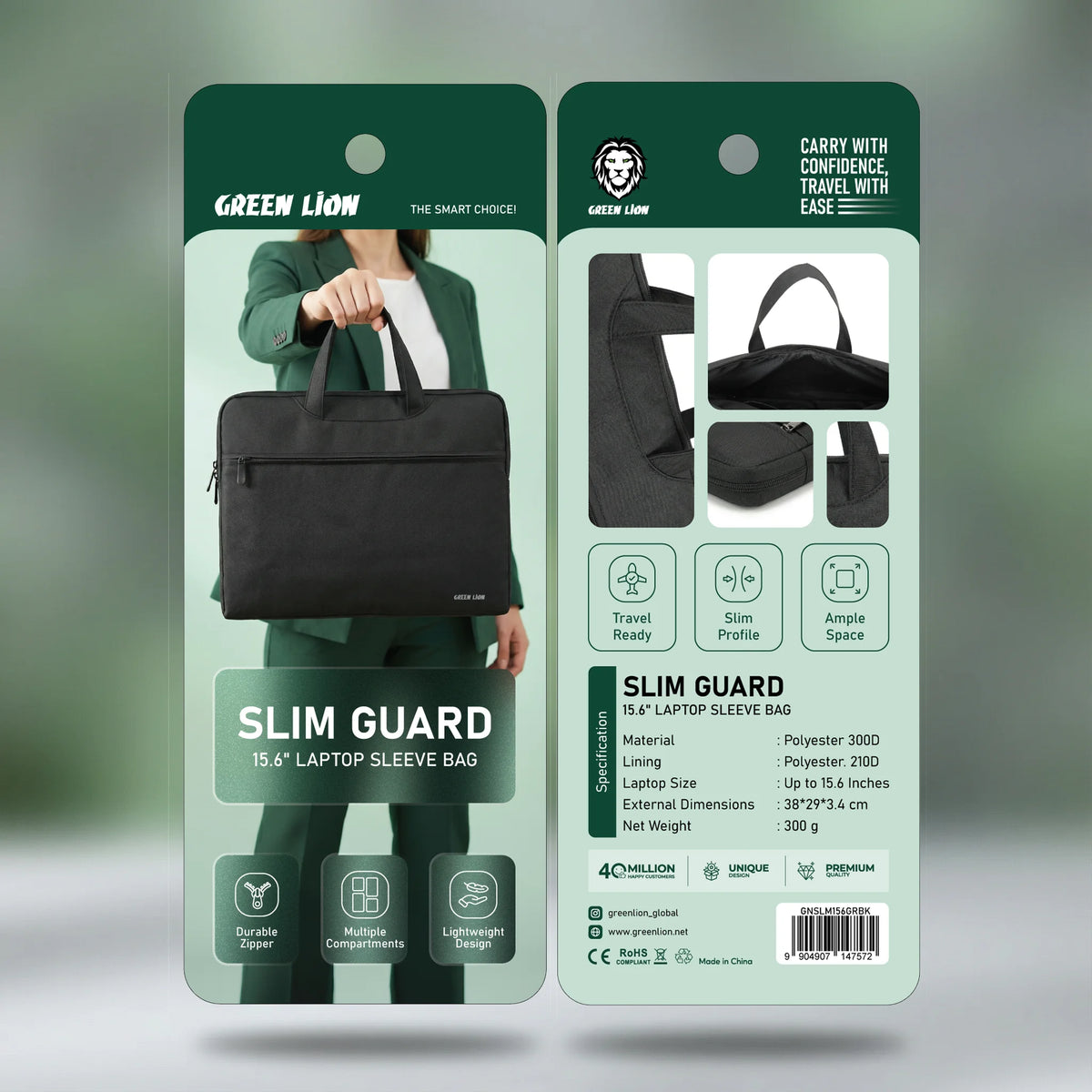 Green Lion Slim Guard 15 6 Laptop Sleeve Bag Black – image 8