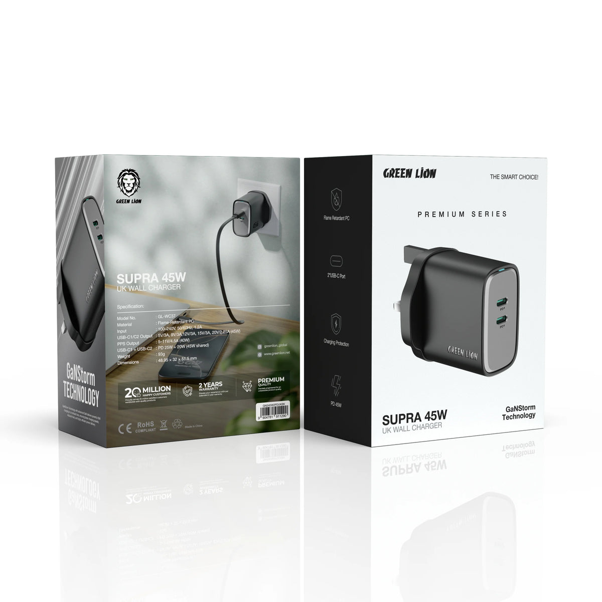 Green Lion Supra 45 WUK Ga NWall Charger 2 USB-C Ports - Black – image 3