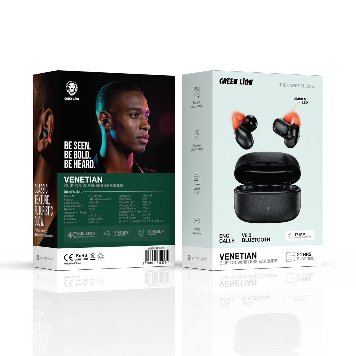 Green Lion Venetian Clip on Wireless Earbuds Black – image 5