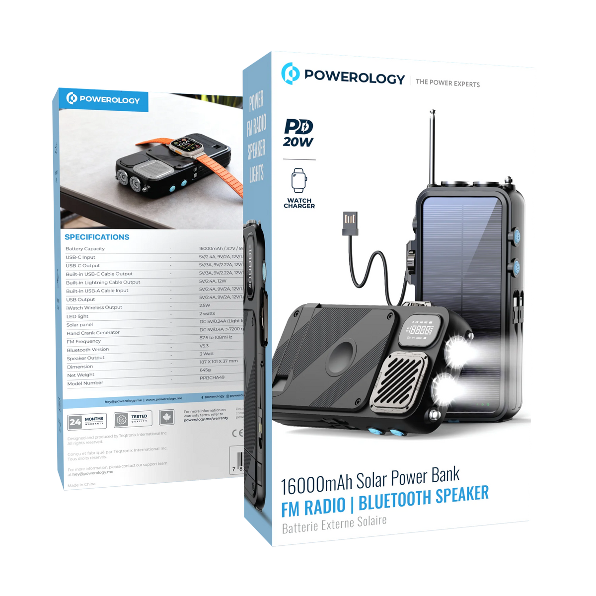 Powerology 16000mAh Solar Power Bank with Fm Radio Speaker and Lights Black – image 17
