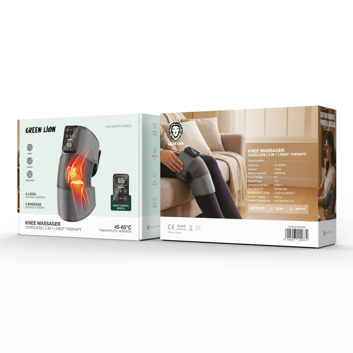 Green Lion Knee Massager- Cordless,3 in 1,Heat Therapy - Black – image 2