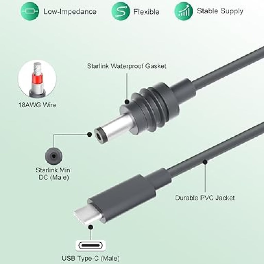 كابل ستارلينك ميني USB-C إلى تيار مستمر 100 واط (5 متر) | Starlink Mini USB-C to DC 100W Cable (5M) | صورة المنتج 3 / Product image 3