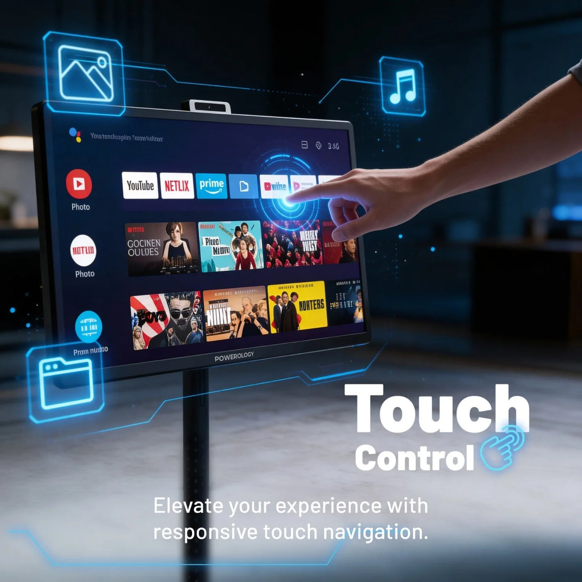 شاشة ذكية 32 بوصة متنقلة مع ستاند بنظام اندرويد 15 من Powerology | Powerology 32-inch Smart Portable Monitor with Stand, Android 15 Support | صورة المنتج 6 / Product image 6