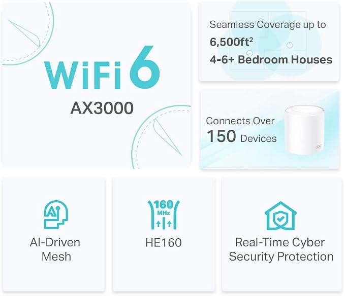 نظام شبكة واي فاي ديكو X50 طراز AX3000Mbps من تي بي-لينك، مجموعة من 3 قطع | TP-Link Deco X50(3-pack) AX3000Mbps Mesh WiFi 6 System | صورة المنتج 3 / Product image 3