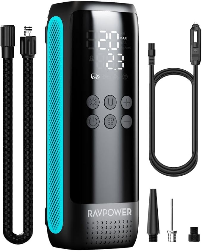 منفاخ إطارات راف باور برو الكهربائي المحمول 120 واط – 42 لتر/دقيقة أسود | RAVPower Portable Electric Tire Inflator 120W – 42L/min Black | صورة المنتج 1 / Product image 1