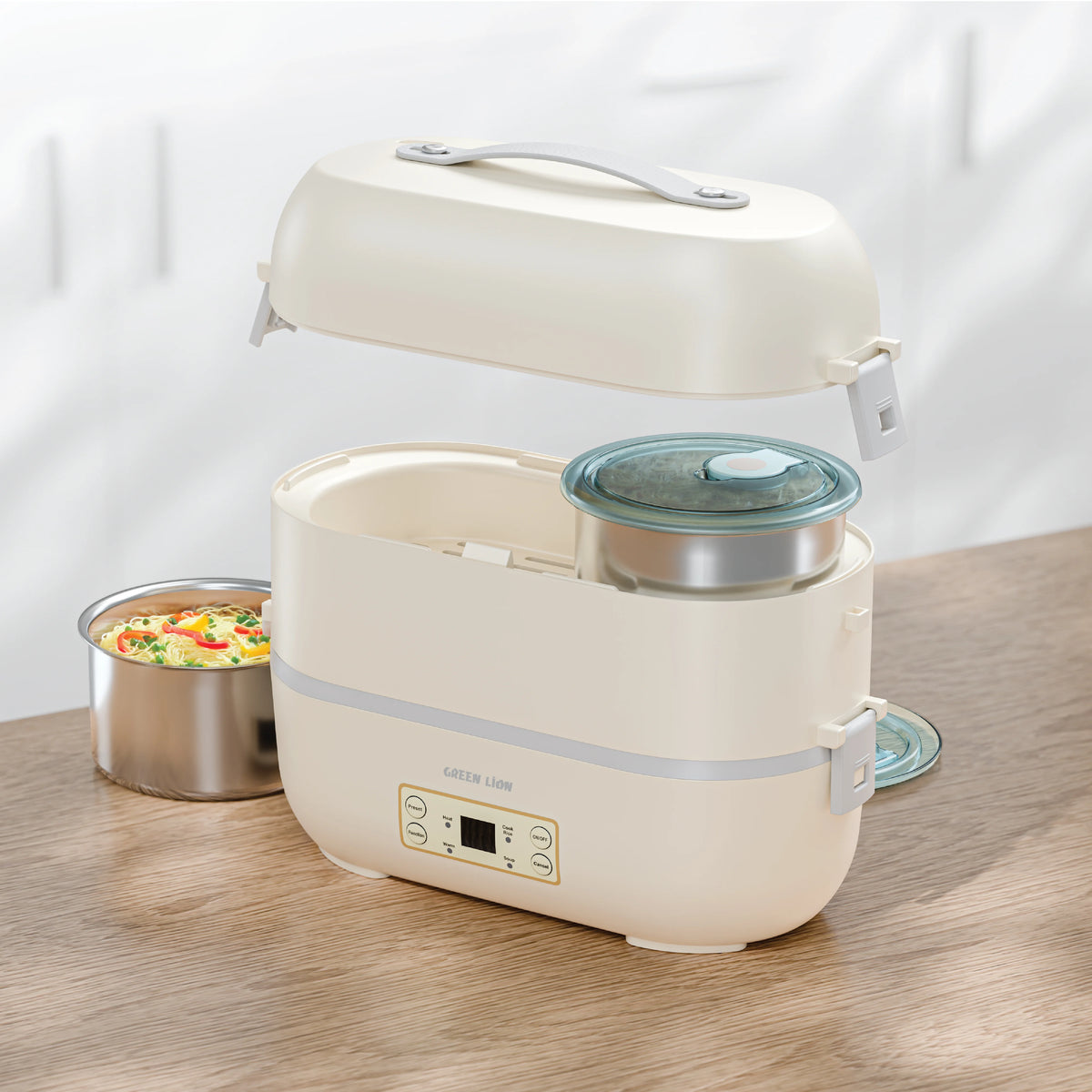 Green Lion GLB-25 LUNCH Box 2 LCapacity|4*500 ML Container - Cream – image 4