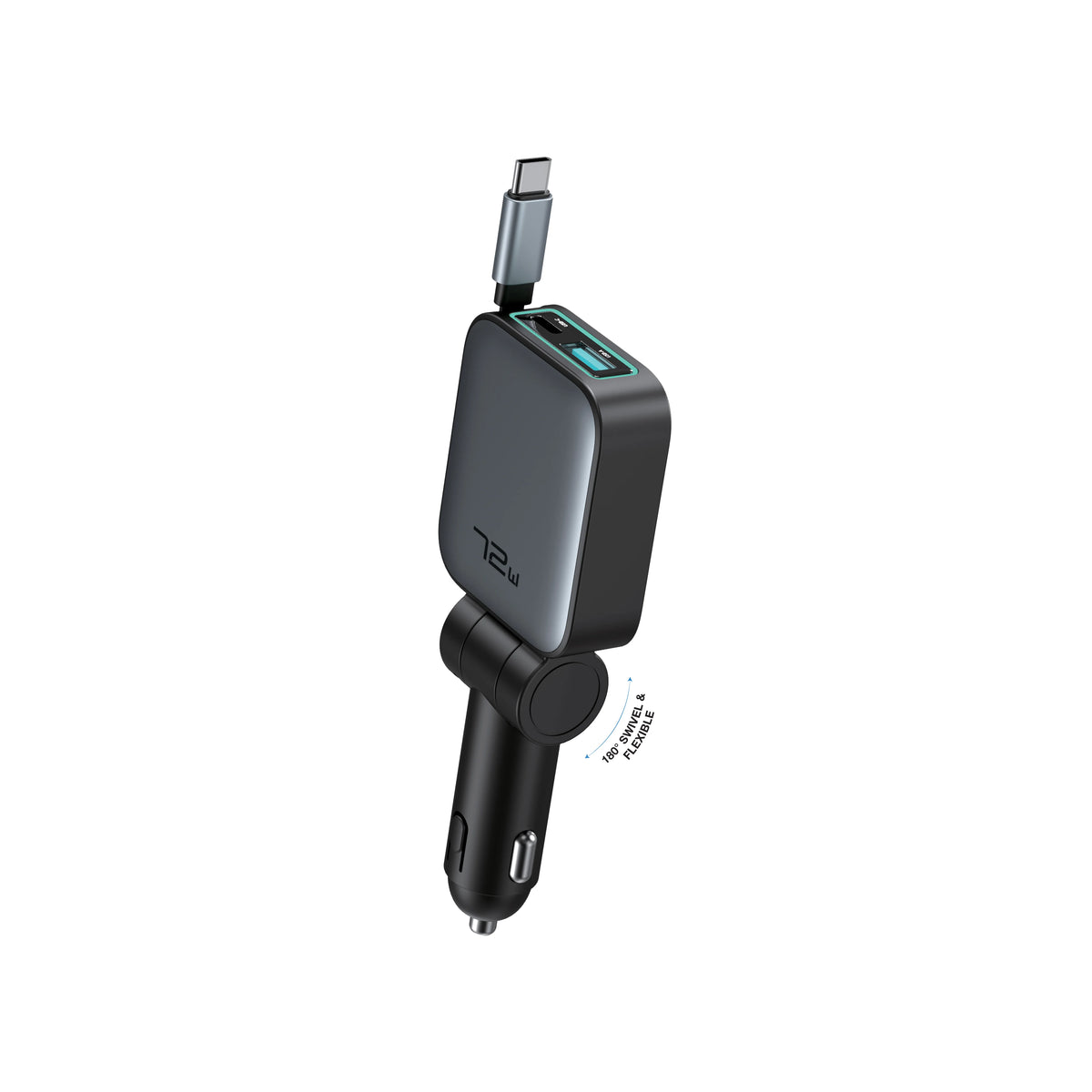Green Lion Retractable 72w Car Charger Black – image 2