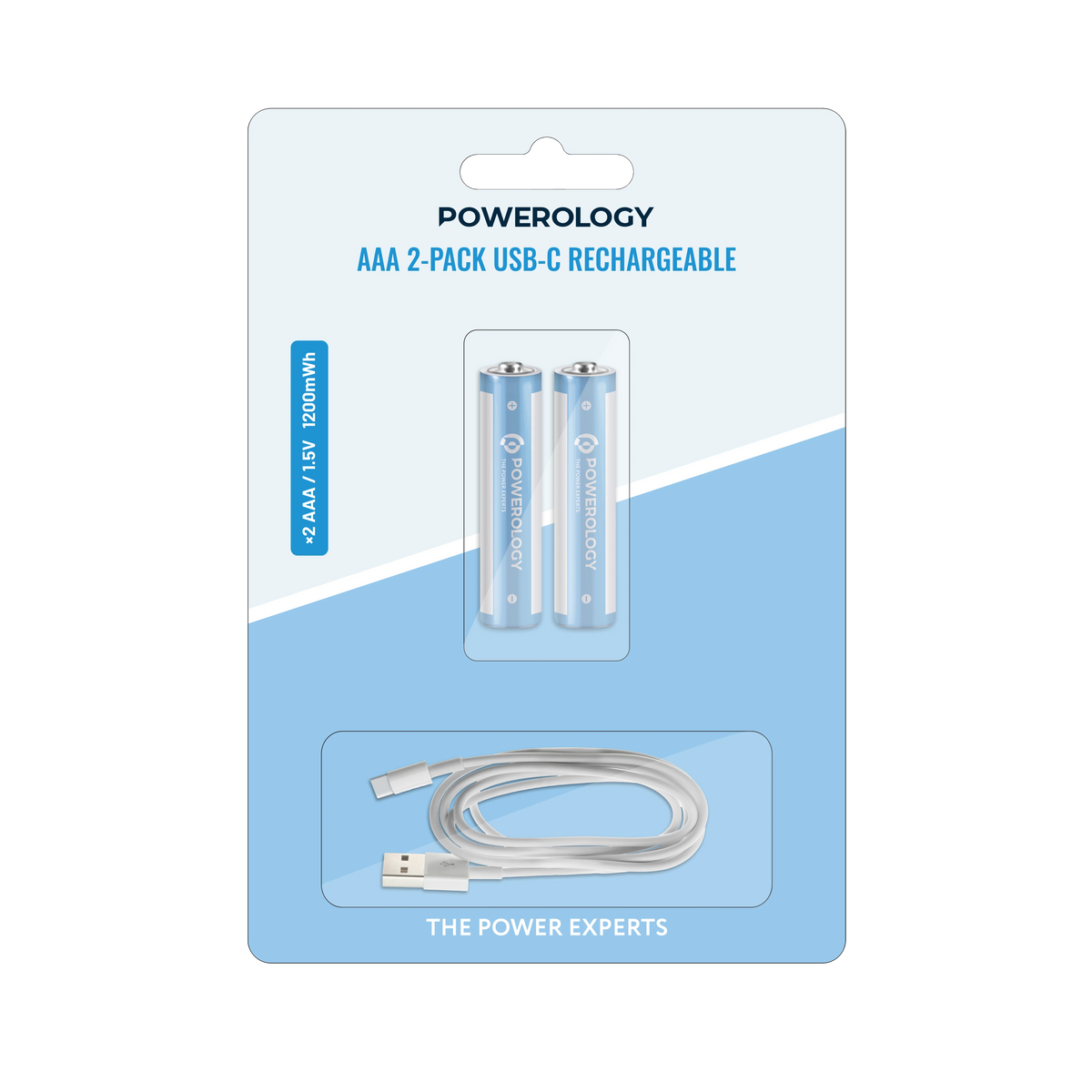 Powerology Aaa 2 Pack USB C Rechargeable White Blue – image 7