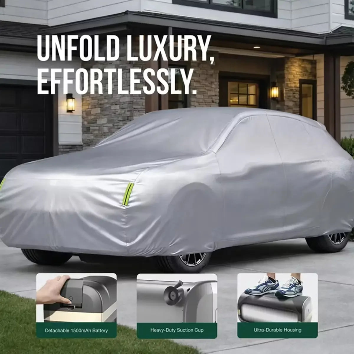 غطاء سيارة جرين ليون القابل للسحب مع جهاز تحكم عن بعد ومشابك شفط قوية | Green Lion Automatic Car Cover with Remote Control and Strong Suction Cups | صورة المنتج 5 / Product image 5