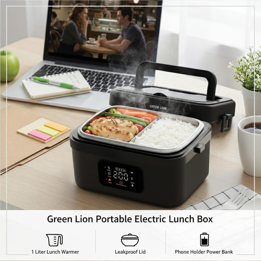 علبة غداء كهربائية محمولة من Green Lion - 8000mAh - أسود | Green Lion Portable Electric Lunch Box - 8000mAh - Black | صورة المنتج 6 / Product image 6