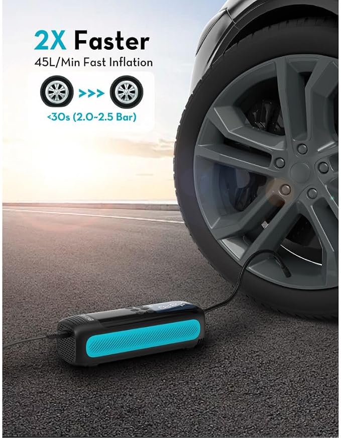 منفاخ إطارات راف باور برو الكهربائي المحمول 120 واط – 42 لتر/دقيقة أسود | RAVPower Portable Electric Tire Inflator 120W – 42L/min Black | صورة المنتج 2 / Product image 2