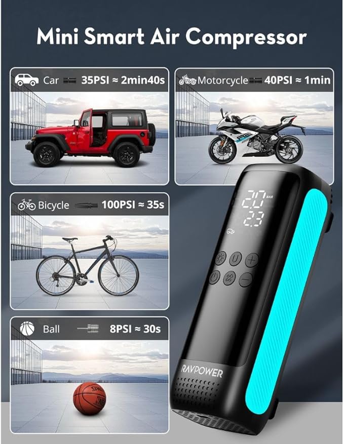 منفاخ إطارات راف باور برو الكهربائي المحمول 120 واط – 42 لتر/دقيقة أسود | RAVPower Portable Electric Tire Inflator 120W – 42L/min Black | صورة المنتج 3 / Product image 3