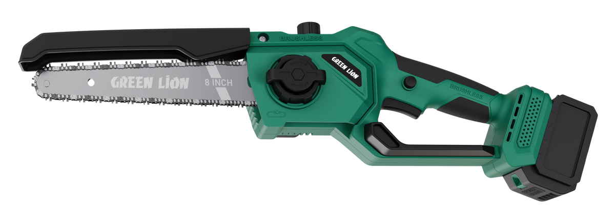 Green Lion GES-8 Brushless Cordless Chainsaw- 8"Bar Length -2*21 V 3.0 Ah Battery – image 3