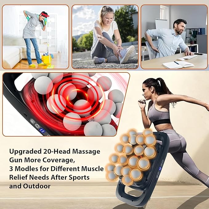 مسدس مساج 20 رأس مع 3 أوضاع و30 مستوى سرعة - أسود | Massage Gun with 20 Heads, 3 Modes, and 30 Speed Levels - Black | صورة المنتج 3 / Product image 3