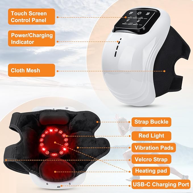 جهاز مساج للركبة من bailinghai مع حرارة وضوء أحمر - أسود | bailinghai Portable Knee Massager with Heat & Red Light - Black | صورة المنتج 2 / Product image 2