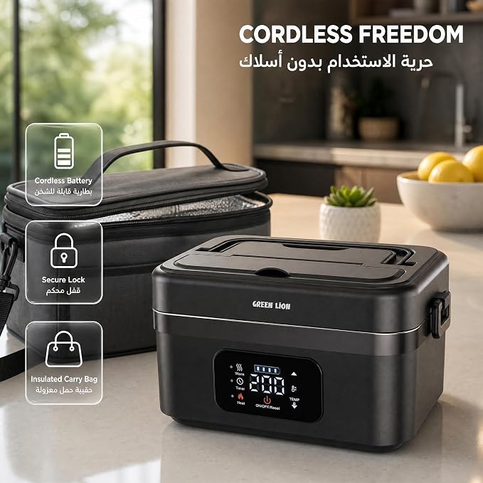 علبة غداء كهربائية محمولة من Green Lion - 8000mAh - أسود | Green Lion Portable Electric Lunch Box - 8000mAh - Black | صورة المنتج 7 / Product image 7