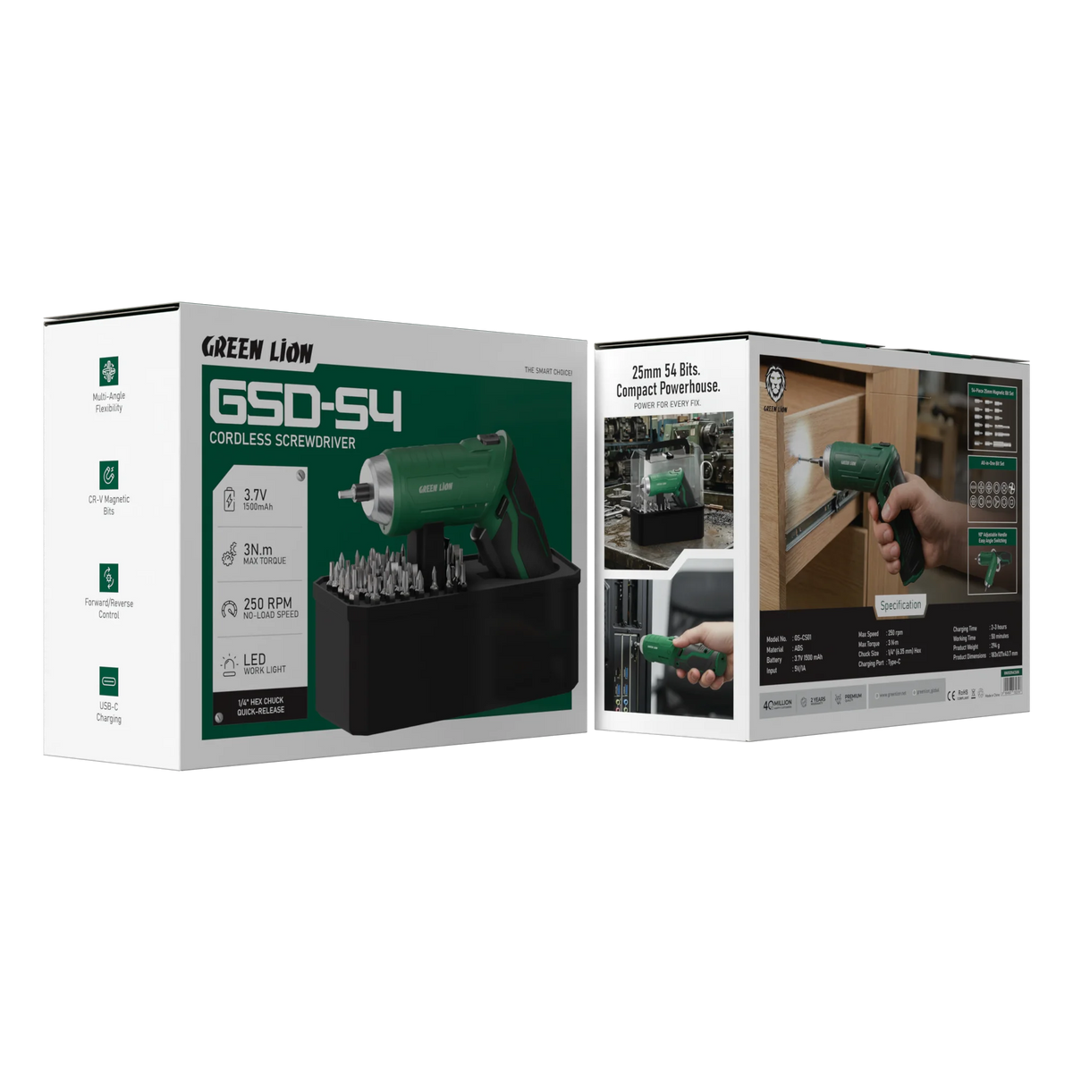 Green Lion GSD-54 Cordless Screwdriver Set-3.7 V 1500 m Ah – image 6