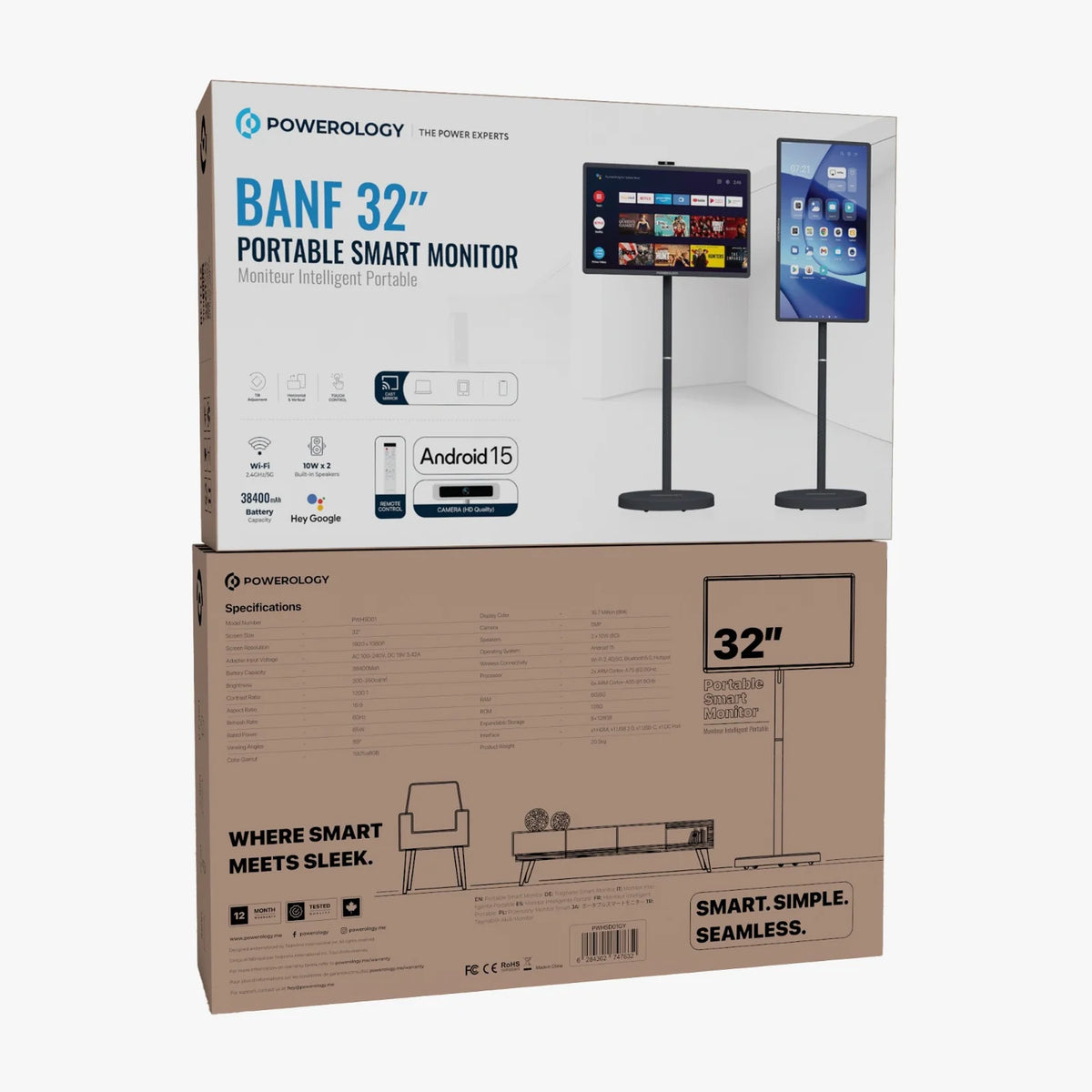 شاشة ذكية 32 بوصة متنقلة مع ستاند بنظام اندرويد 15 من Powerology | Powerology 32-inch Smart Portable Monitor with Stand, Android 15 Support | صورة المنتج 7 / Product image 7