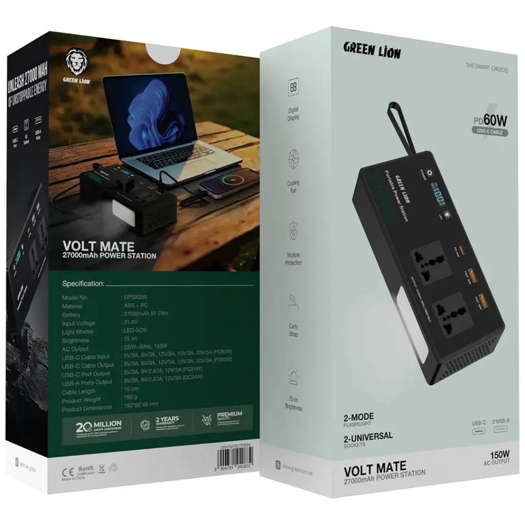 باور بانك جرين ليون فولت ميت 27000 مللي أمبير – أسود | Green Lion Voltmet 27000 mAh Power Bank - Black | صورة المنتج 3 / Product image 3