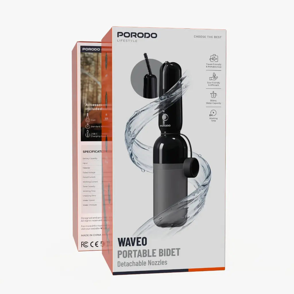 شطاف بورودو ويفو المحمول - أسود | PORODO WAVEO PORTABLE BIDET - Black | صورة المنتج 2 / Product image 2