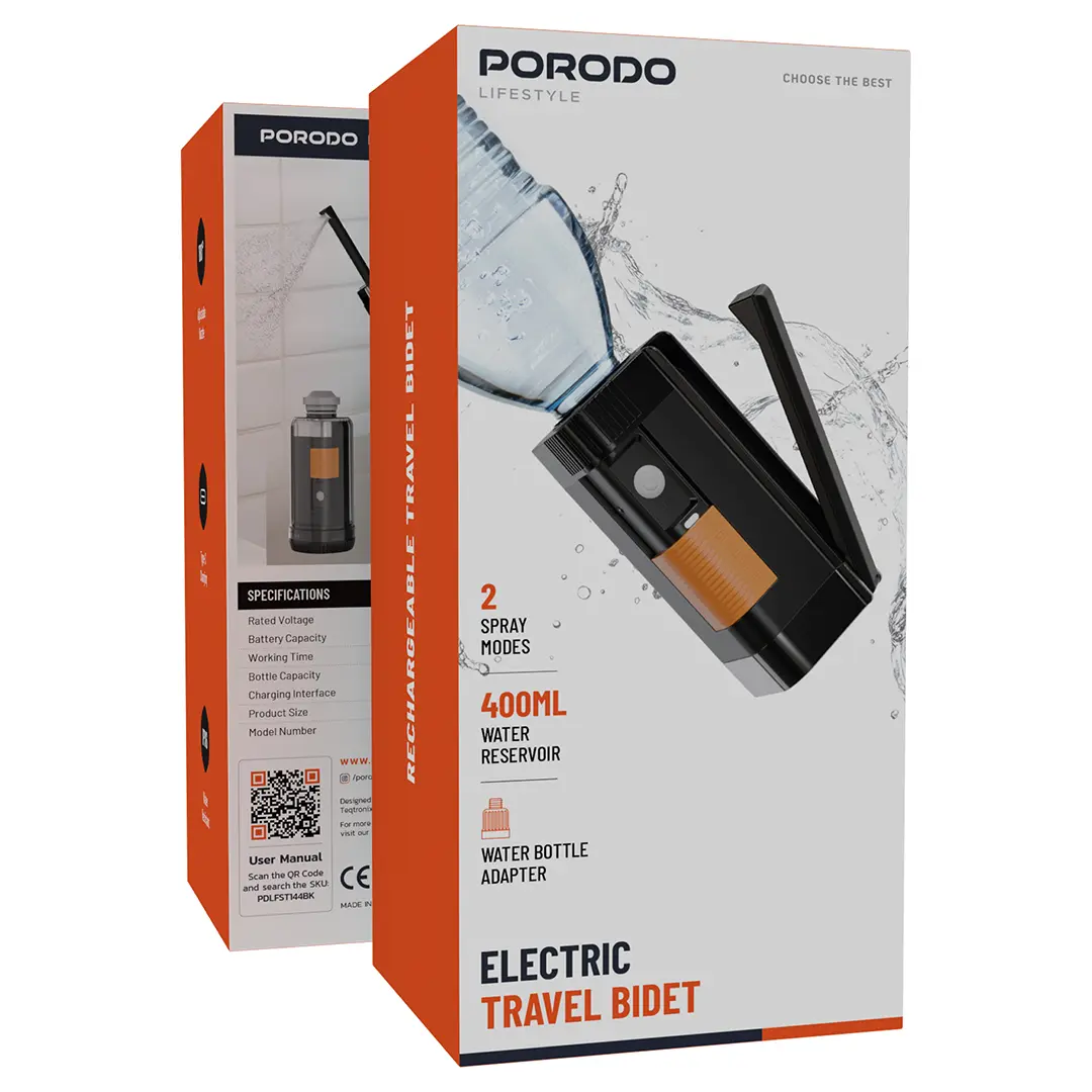 شطاف سفر كهربائي من Porodo Lifestyle - أسود | Porodo Lifestyle Electric Travel Bidet - Black | صورة المنتج 2 / Product image 2