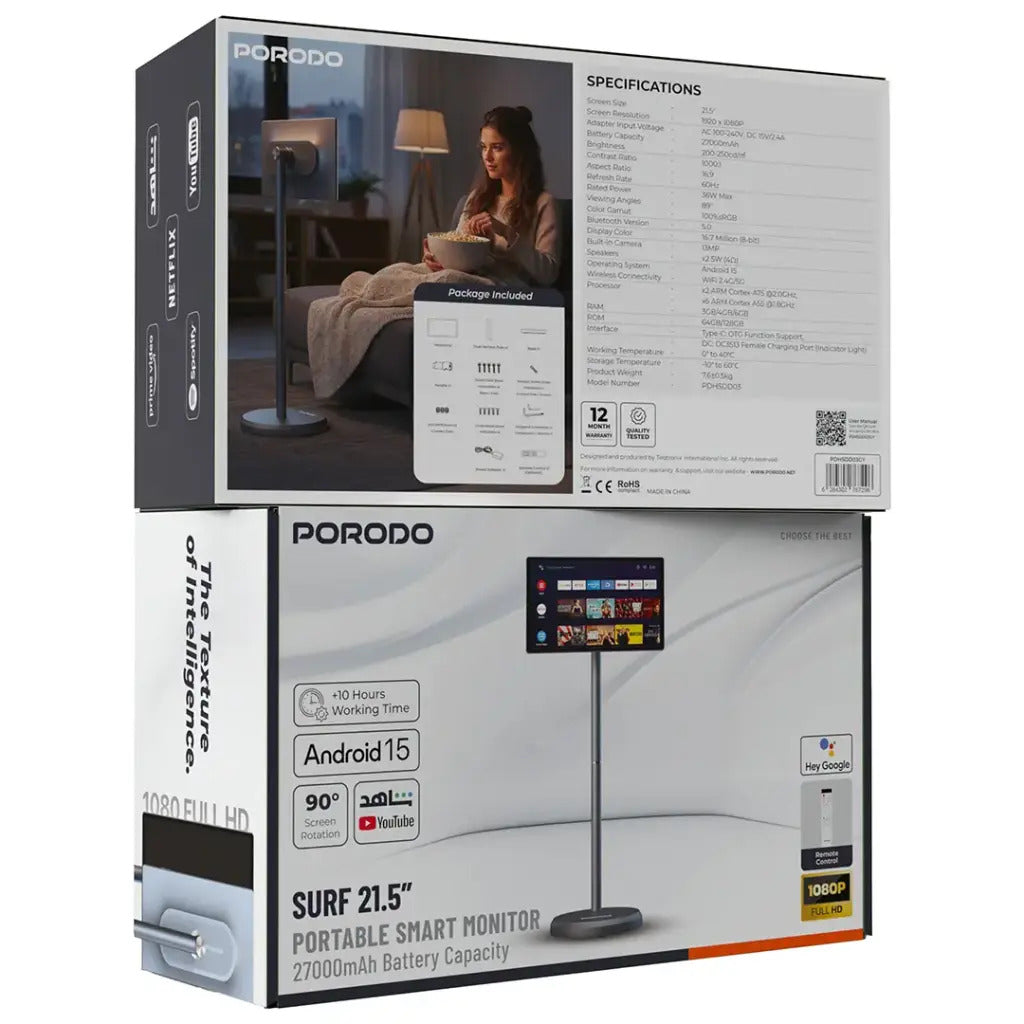 شاشة متنقلة لمس ذكية بورودو 21.5 بوصة 27000 ميلي امبير | Porodo 21.5" Smart Portable Touch Screen 27000mAh | صورة المنتج 3 / Product image 3
