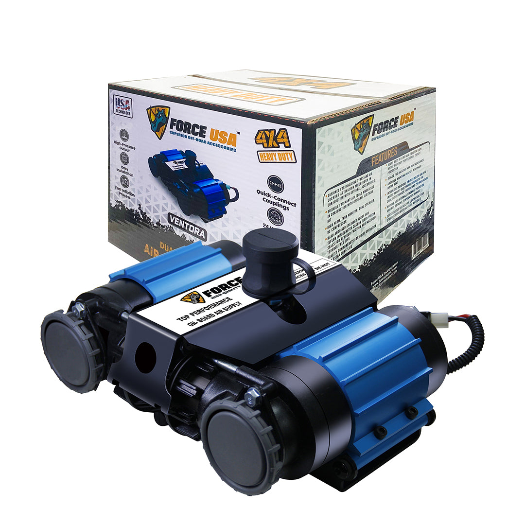 ضاغط هواء مزدوج شديد التحمل مع عدة نفخ | FORCE USA DUAL HEAVY DUTY AIR COMPRESSOR [INCLUDES INFALTOR KIT]