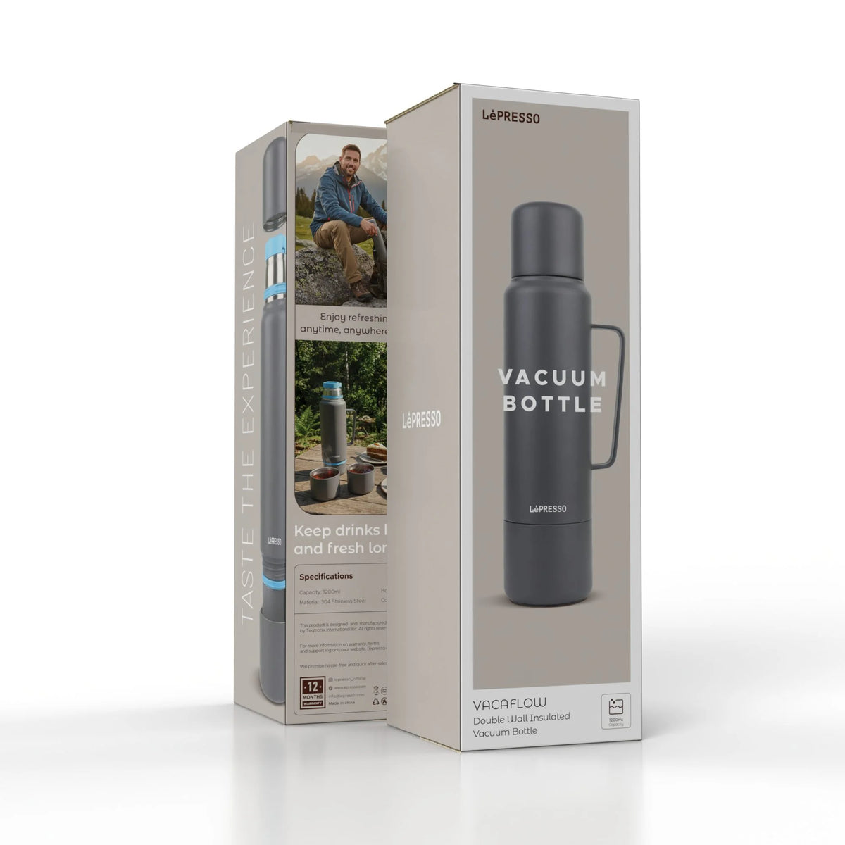 LePresso Vacaflow Double Wall Insulated Vacuum Bottle Grey – image 11