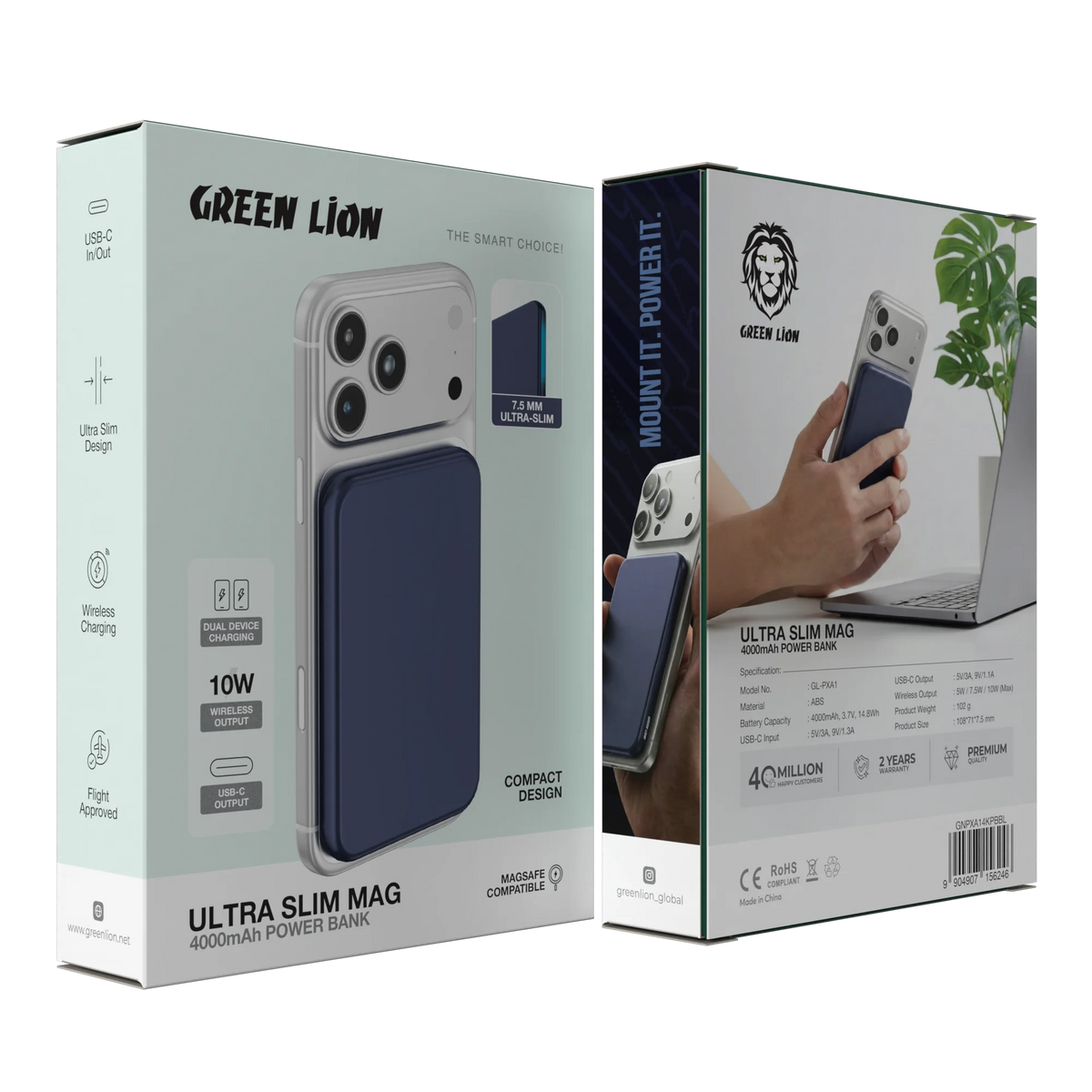 Green Lion Ultra Slim Mag 4000 m Ah Power Bank - Blue