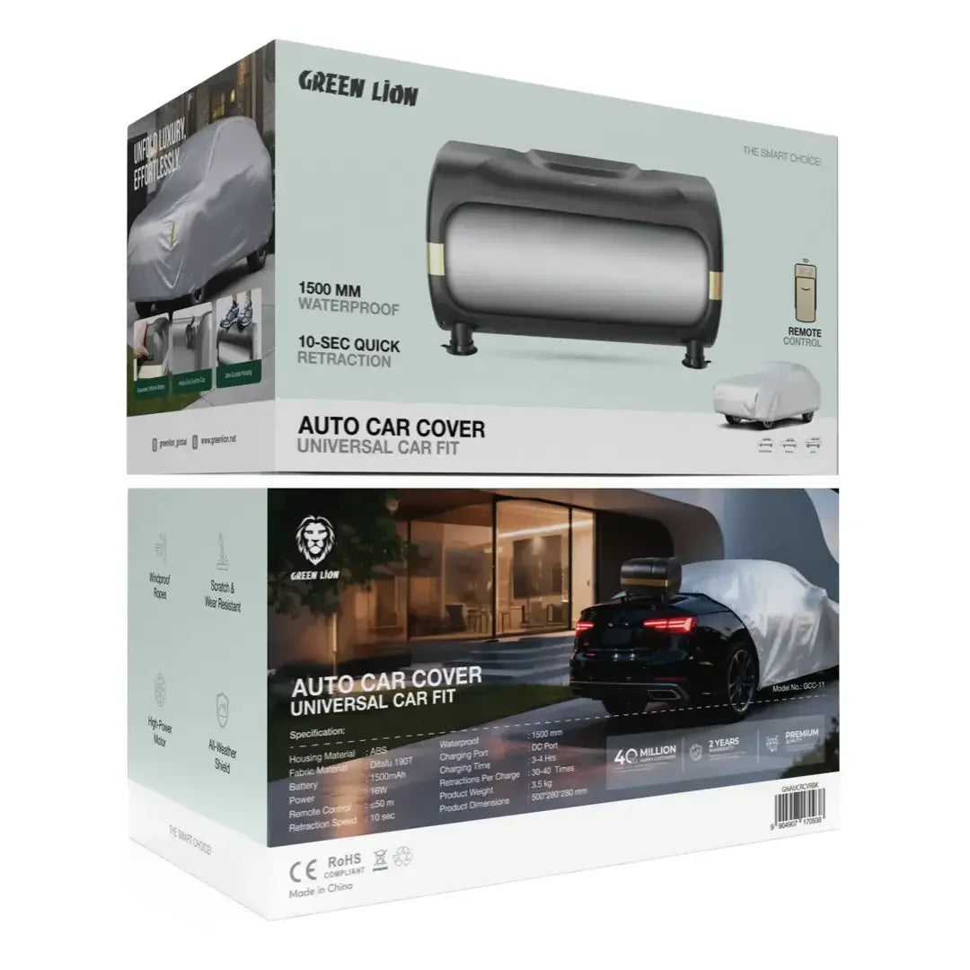 غطاء سيارة جرين ليون القابل للسحب مع جهاز تحكم عن بعد ومشابك شفط قوية | Green Lion Automatic Car Cover with Remote Control and Strong Suction Cups | صورة المنتج 2 / Product image 2