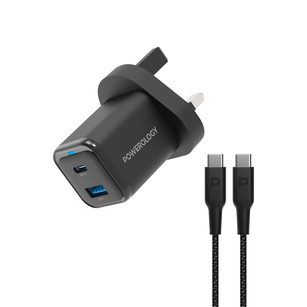 Powerology 35w PD QC 1xusb C 35w and 1xusb A 18w Gan Charger Uk Black – image 4