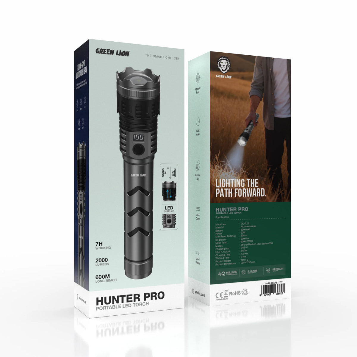 Green Lion Hunter Pro Portable Torch Grey – image 5