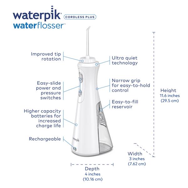 خيط مائي لاسلكي كوردلس بلس - أبيض | Waterpik Cordless Plus Water Flosser White – WP450ME | صورة المنتج 2 / Product image 2