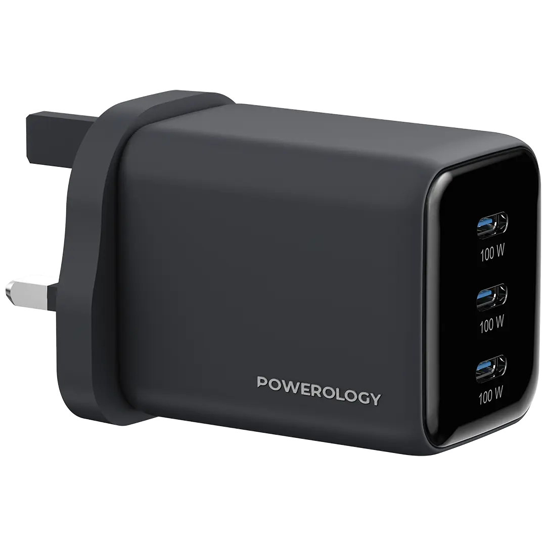 Powerology Volt X 100w Multi Port Gan Wall Charger Black