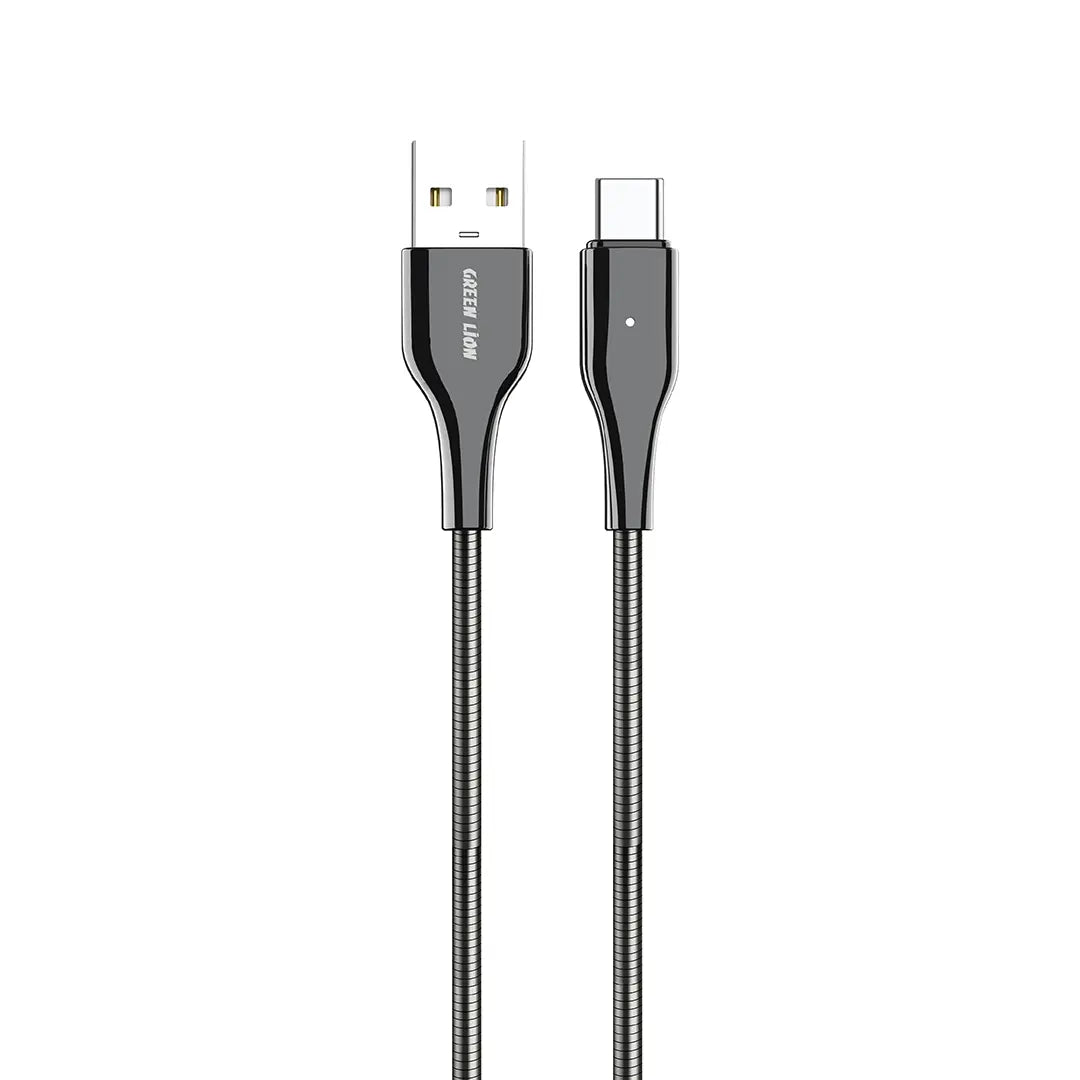 Green Lion USB A to USB C Metal Spring Hose Cable Silver