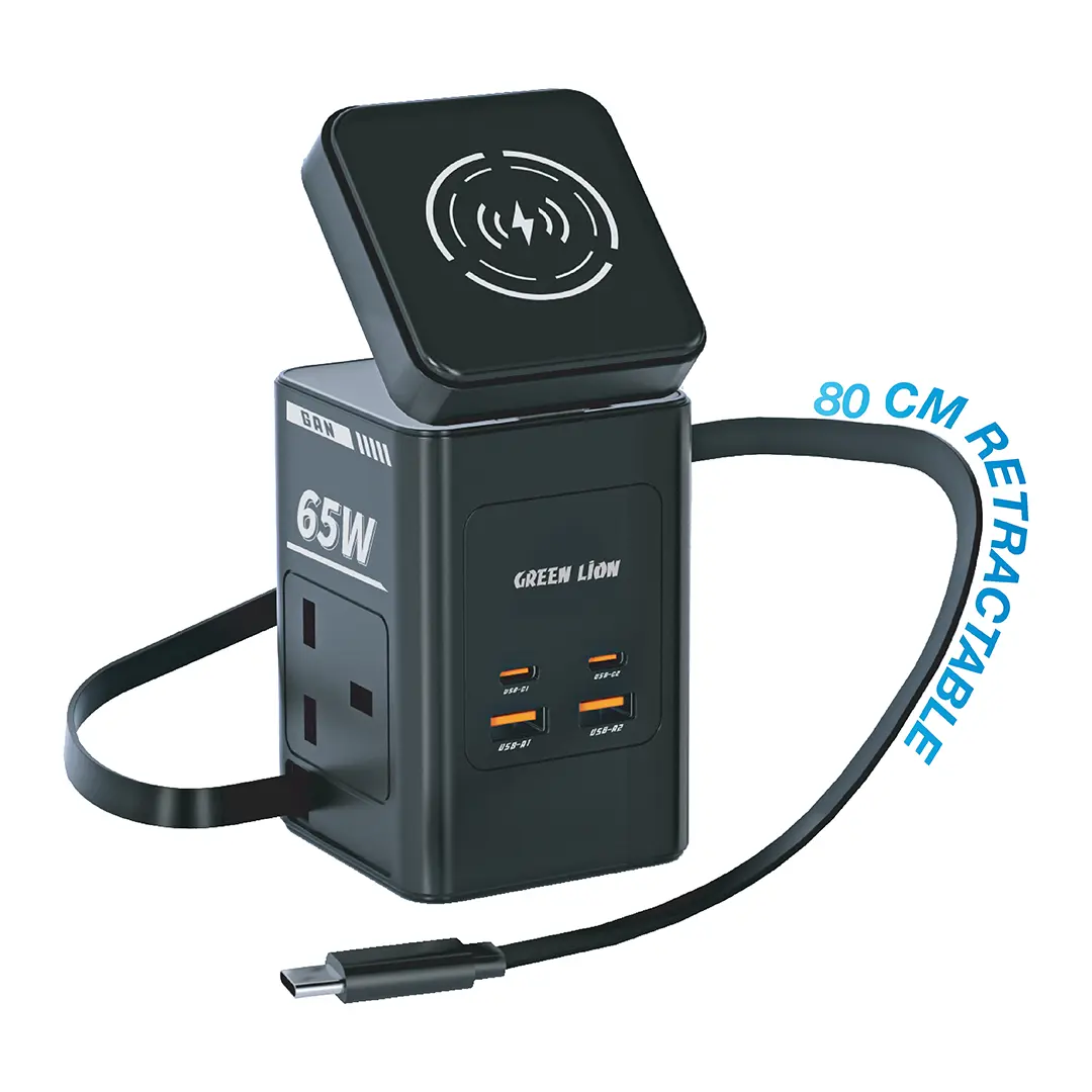 Green Lion Gan 65w Multi Port Travel Adapter Black