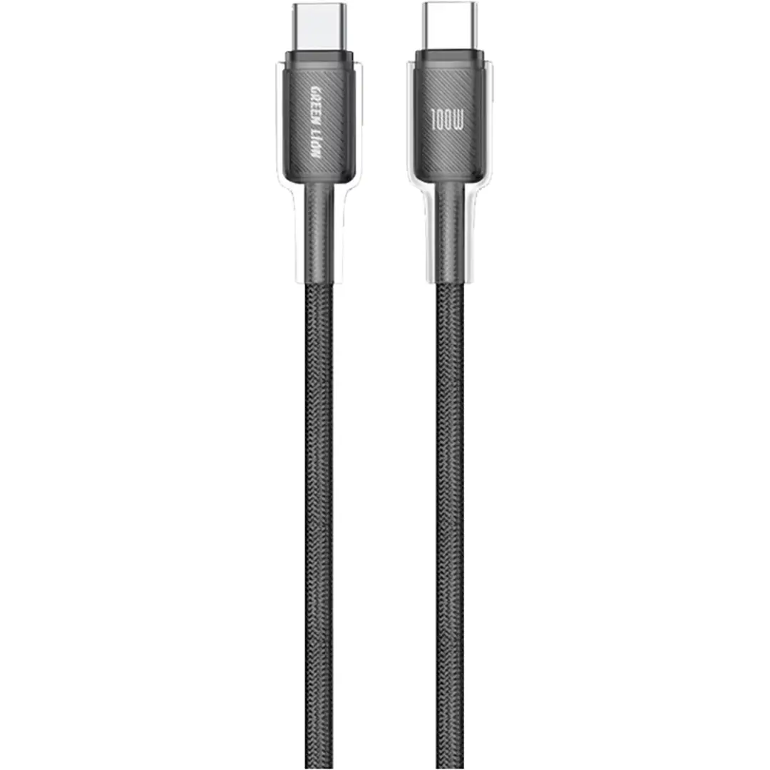 Green Lion USB C to USB C Transparent Pc Casing 1m Braided Cable PD 100w Black