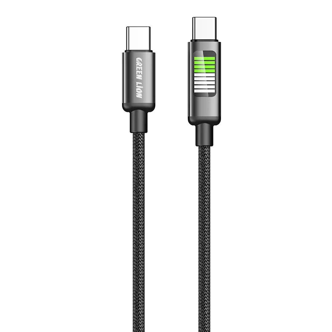 Green Lion LED Braided USB C to USB C Cable Black