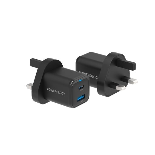 Powerology 35w PD QC 1xusb C 35w and 1xusb A 18w Gan Charger Uk Black