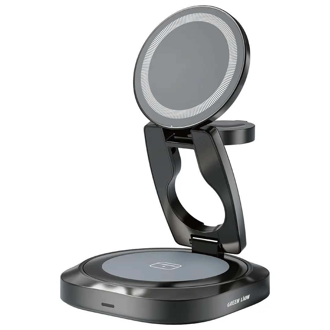 Green Lion Qi2 2 Mag Flex 3 in 1 Wireless Charger Gray