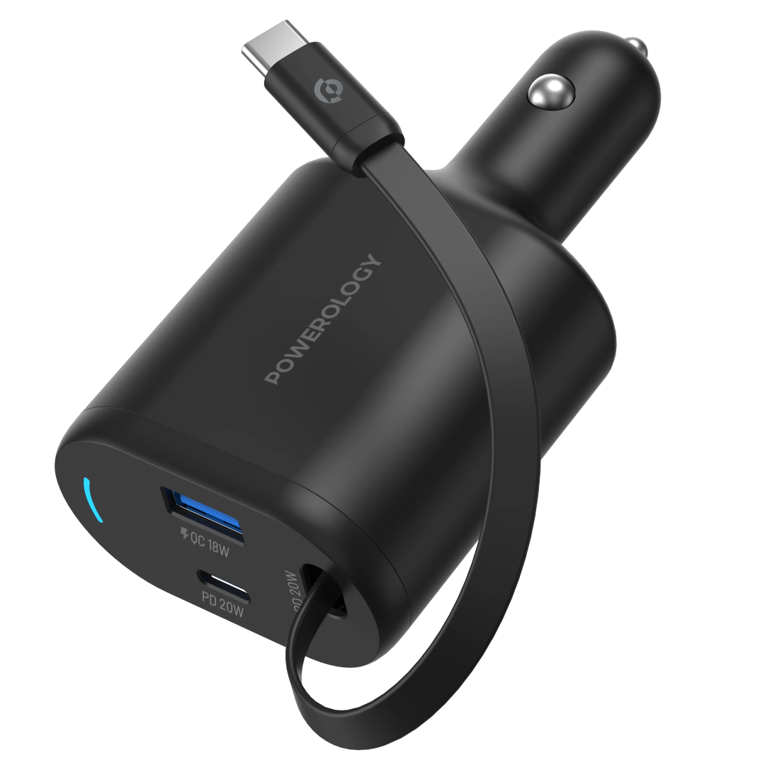 Powerology Type C Retractable Car Charger 70w Black