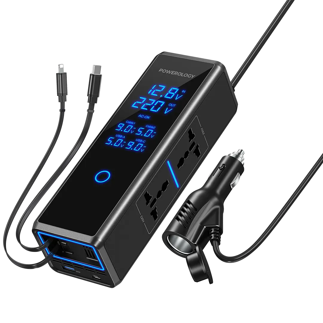 Powerology 300w X2 AC Socket Car Power Inverter Black