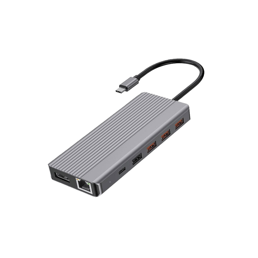 Powerology 13 in 1 Dual Hdmi Displayport USB C Hub Ethernet Gray