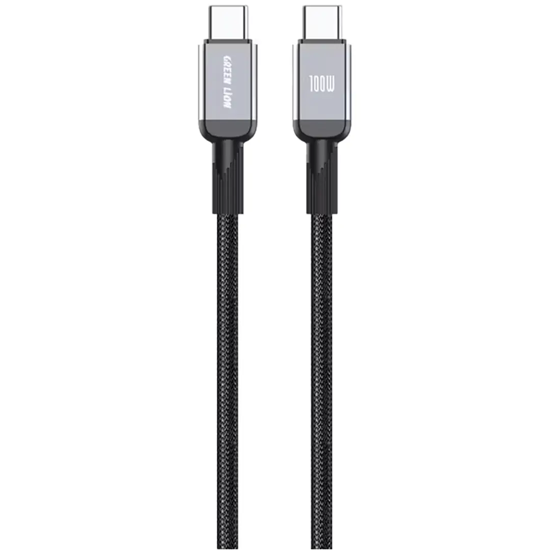 Green Lion USB C to USB C Durable 1m Braided Cable PD 100w Black