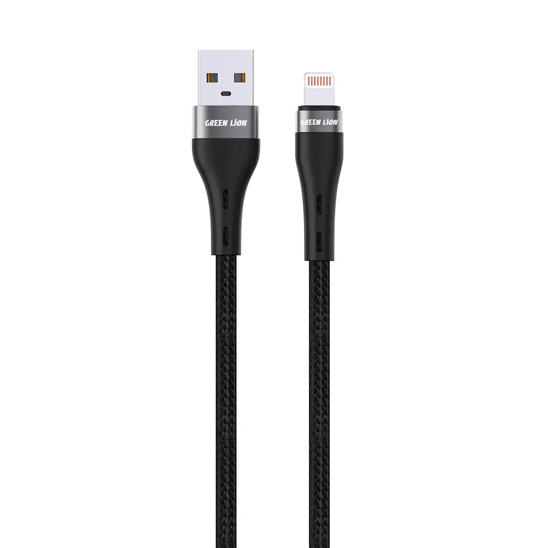 Green Lion USB A to Lightning Braided Cable Black