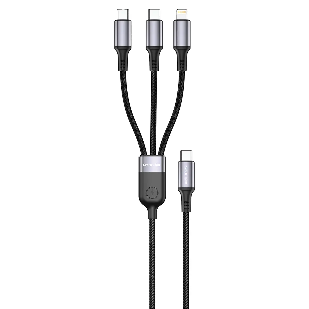 Green Lion 3 in 1 USB C Cable with 2 USB C Lightning Black