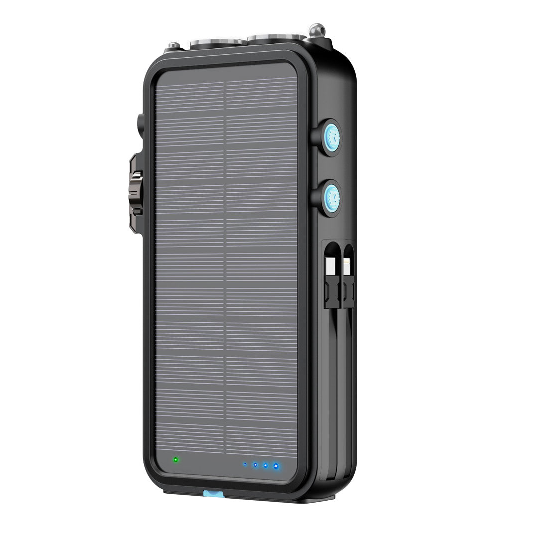 Powerology 16000mAh Solar Power Bank with Fm Radio Speaker and Lights Black
