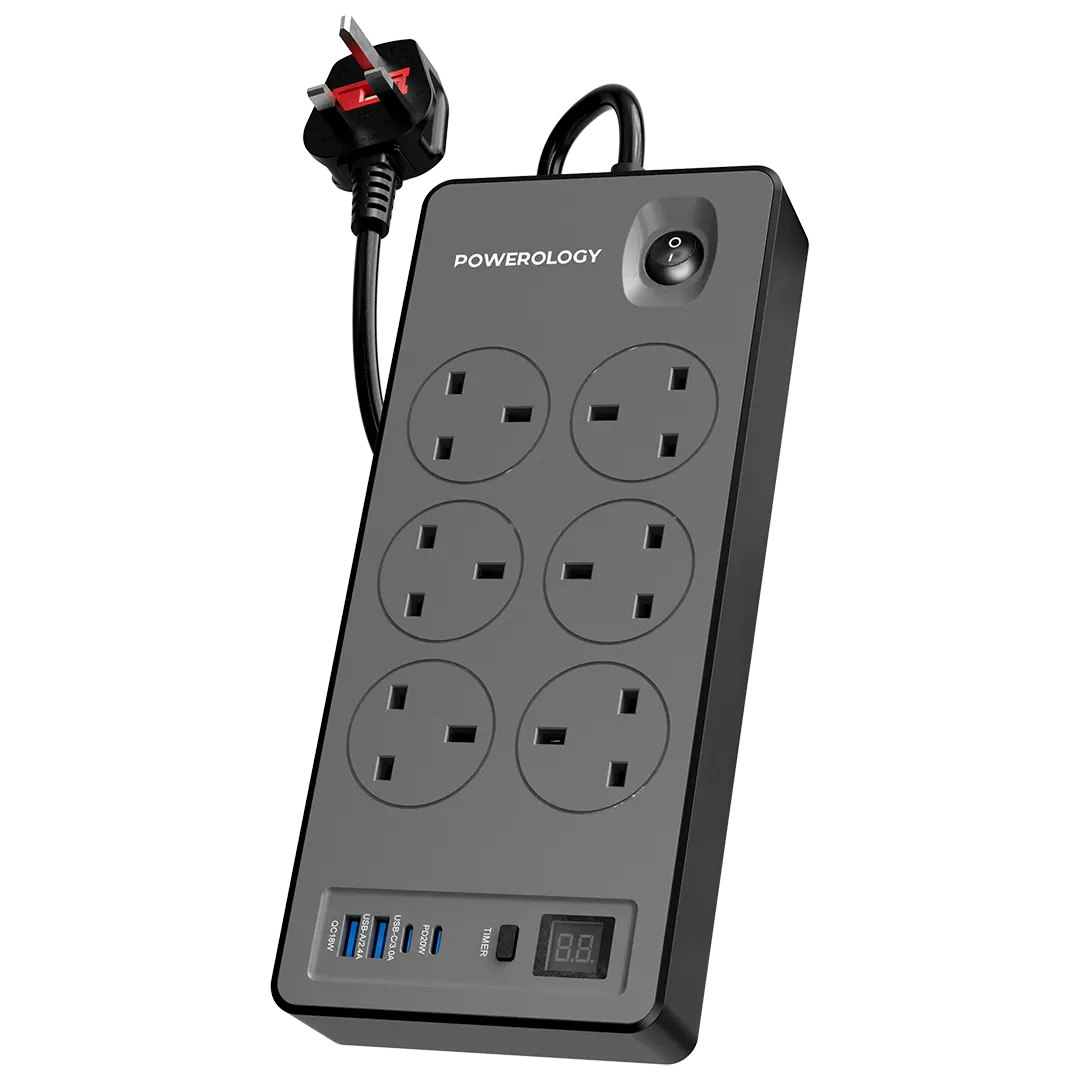 Powerology 6ac 2990w Power Strip PD 20w Black